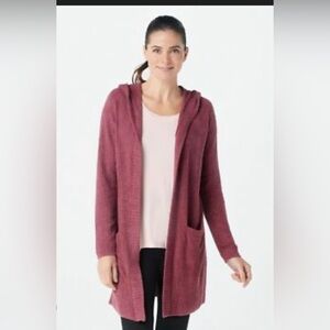 Barefoot Dreams Cozy Chic Lite Relaxed Hooded Cardigan - Berry